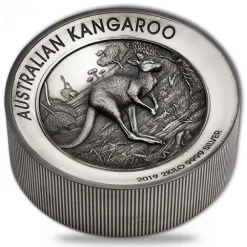 Känguru 2 KG Silber - High Relief - Antik Finish +Box 2019*