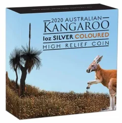 Känguru 1 Oz Silber High Relief farbig 2020 +Box +COA*