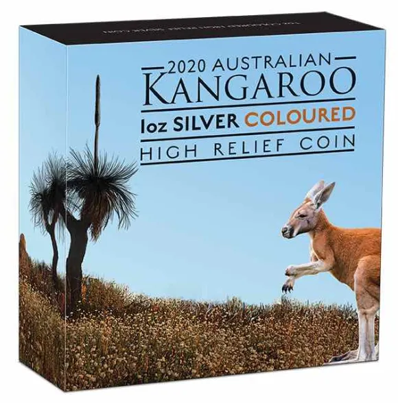 Känguru 1 Oz Silber High Relief farbig 2020 +Box +COA*