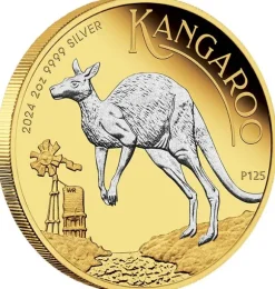Känguru 2 Unzen Silber - Reverse Gilded - 2024 +Box +COA*