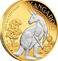 Känguru 2 Unzen Silber - Reverse Gilded - 2023 +Box +COA*