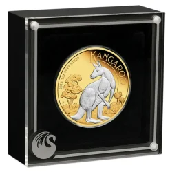 Känguru 2 Unzen Silber - Reverse Gilded - 2023 +Box +COA*