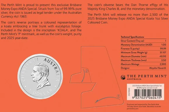 Koala 1 Oz Silber - Brisbane ANDA Money Show 2025 Blister