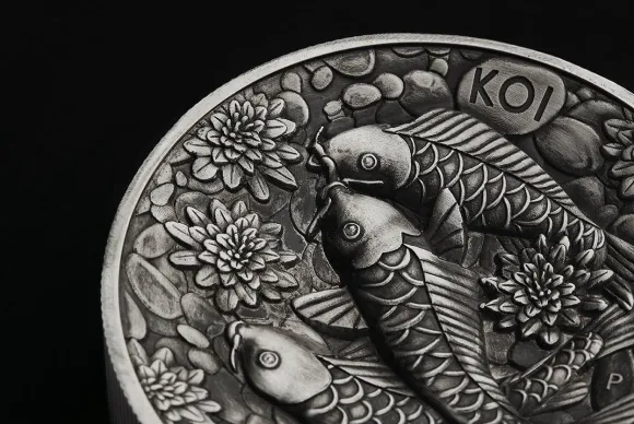 Koi Fish 2 KG Silber High Relief - Antik Finish 2023 + Box + COA*