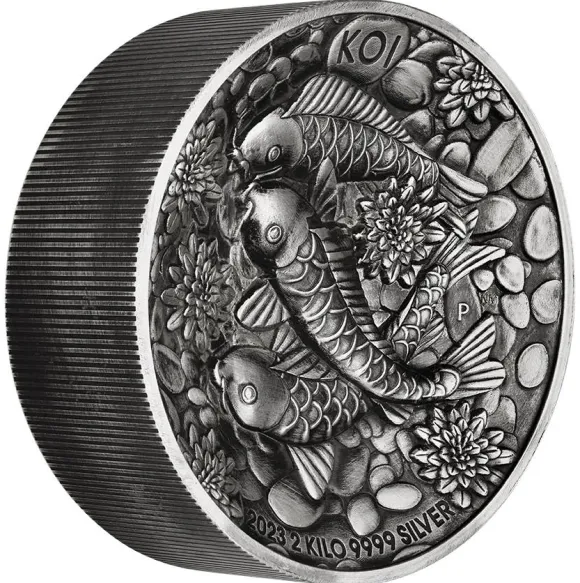 Koi Fish 2 KG Silber High Relief - Antik Finish 2023 + Box + COA*