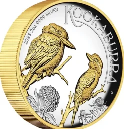 Kookaburra - High Relief - Gilded - 2 Unzen Silber 2023 +Box + CoA*