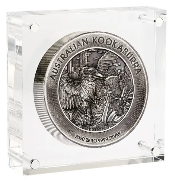 Kookaburra 2 KG Silber Antik Finish High Relief 2020 +Box +COA*