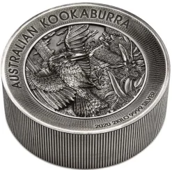 Kookaburra 2 KG Silber Antik Finish High Relief 2020 +Box +COA*