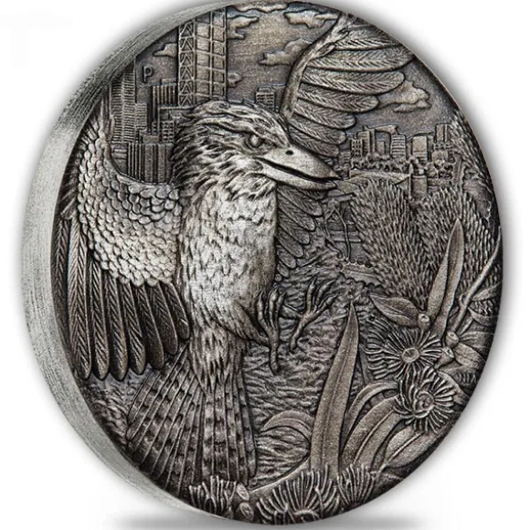 Kookaburra 2 Oz Silber High Relief - Antik Finish- 2018*
