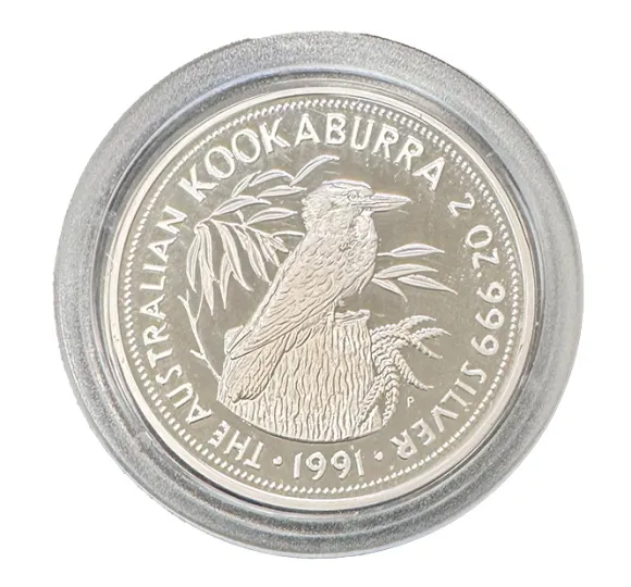 Kookaburra 2 Oz Silber Proof 1991 +Box +COA*