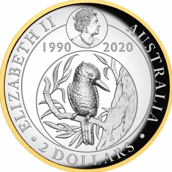 Kookaburra 2 Unzen Silber 2020 High Relief - Gilded - +Box*