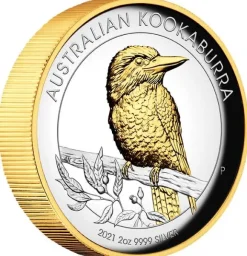 Kookaburra 2 Unzen Silber High Relief / Gilded 2021 +Box +COA*