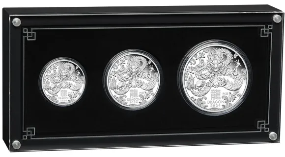 Lunar 3 - Drache - 3 Coin Set Silber Proof 2024 +Box +COA*