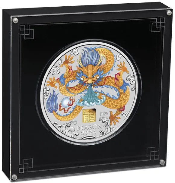 Lunar 3 - Drache - 1 KG Silber Privy Mark Gold 2024 + Box + COA*