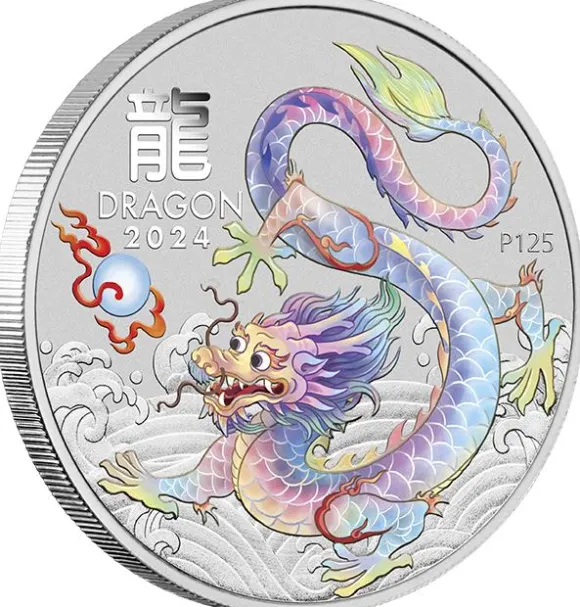 Lunar 3 - Drache - Ten-Coin Set 1/2 Oz Silber farbig / vergoldet 2024 + Box + Zertifikat*