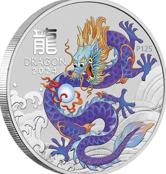 Lunar 3 - Drache - Ten-Coin Set 1/2 Oz Silber farbig / vergoldet 2024 + Box + Zertifikat*