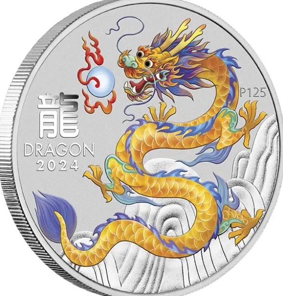 Lunar 3 - Drache - Ten-Coin Set 1/2 Oz Silber farbig / vergoldet 2024 + Box + Zertifikat*
