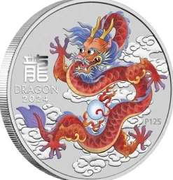 Lunar 3 - Drache - Ten-Coin Set 1/2 Oz Silber farbig / vergoldet 2024 + Box + Zertifikat*