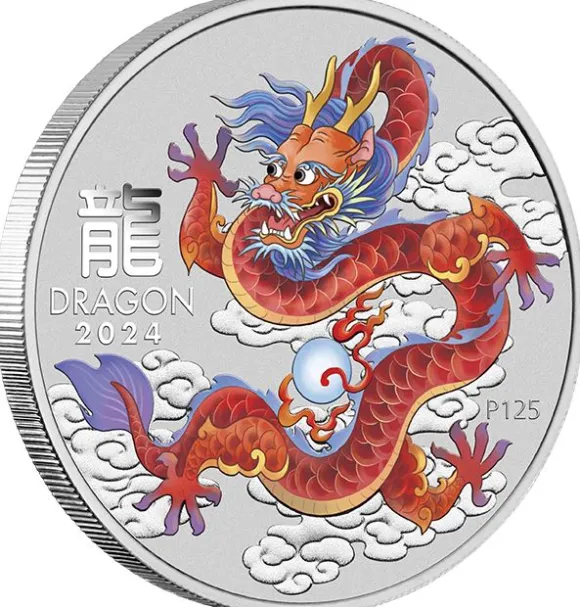 Lunar 3 - Drache - Ten-Coin Set 1/2 Oz Silber farbig / vergoldet 2024 + Box + Zertifikat*