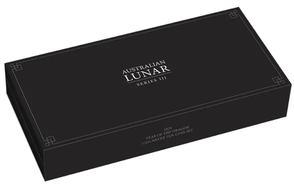Lunar 3 - Drache - Ten-Coin Set 1/2 Oz Silber farbig / vergoldet 2024 + Box + Zertifikat*