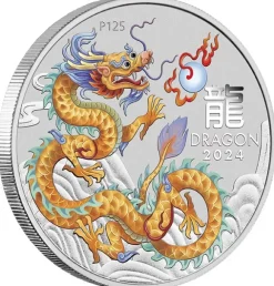 Lunar 3 - Drache - Ten-Coin Set 1/2 Oz Silber farbig / vergoldet 2024 + Box + Zertifikat*