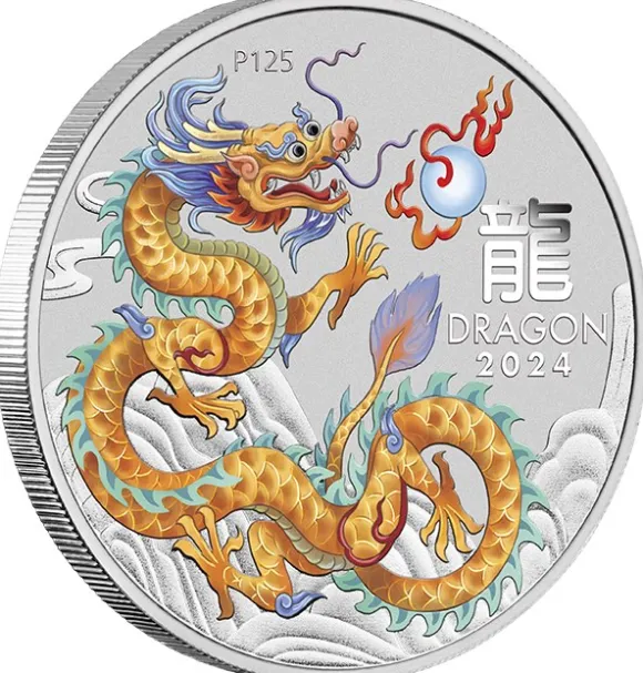 Lunar 3 - Drache - Ten-Coin Set 1/2 Oz Silber farbig / vergoldet 2024 + Box + Zertifikat*