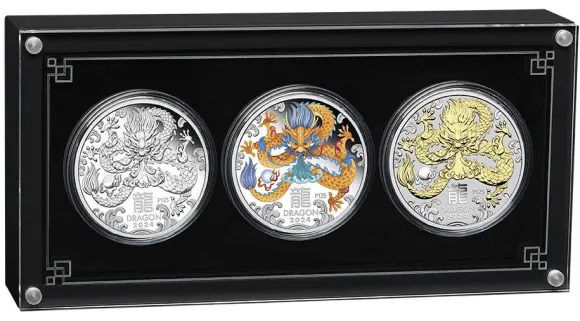 Lunar 3 - Drache - Trio 3 x 1 Oz Silber 2024 + Box + COA
