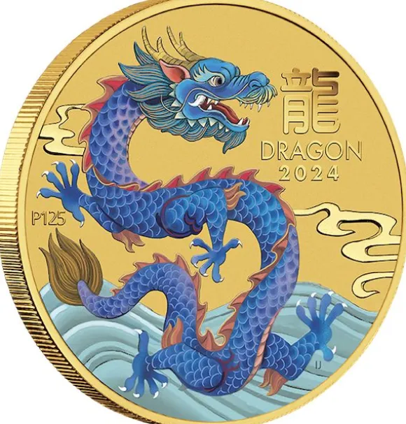 Lunar 3 - Drache - 1/20 Unze Gold farbig 2024