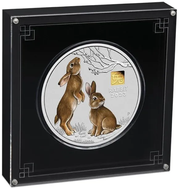 Lunar 3 - Hase - 1 KG Silber Privy Mark Gold 2023 + Box + COA*