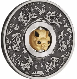 Lunar 3 - Hase - Rotating 1 Unze Silber Antik + Box +COE 2023
