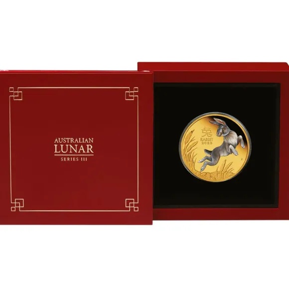 Lunar 3 - Hase - 1 Unze Gold Proof farbig + Box +COA