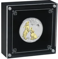 Lunar 3 - Hase - 1 Unze Silber gilded / vergoldet 2023 +Box +COA*