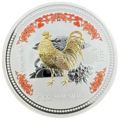 Lunar I - Hahn - 5 OZ Silber gilded farbig 2005 *