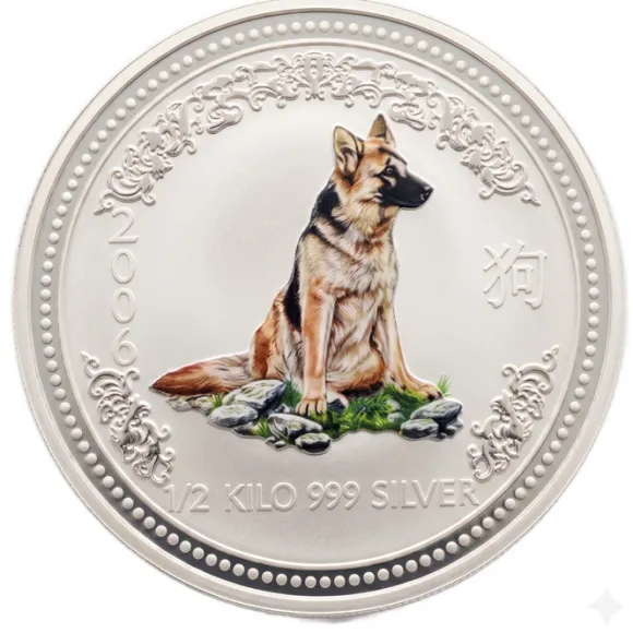 Lunar I Hund 1/2 KG Silber farbig 2006 *