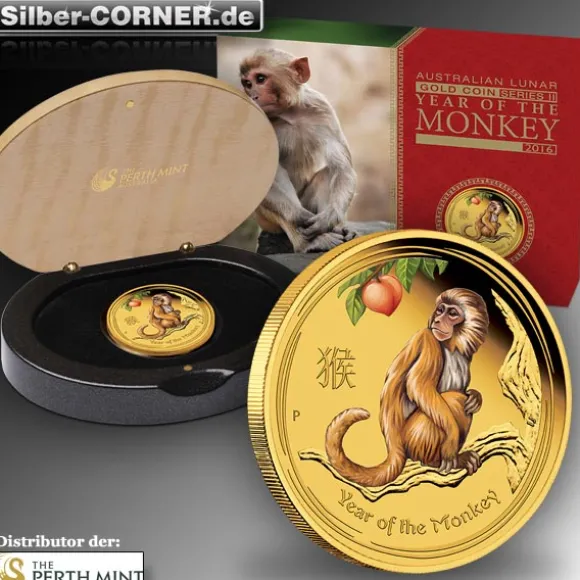 Lunar II - Affe - 1 Oz Gold Proof farbig + Box + COA