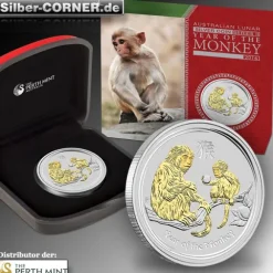 Lunar II Affe 1 Oz Silber Gilded + Box + CoA*