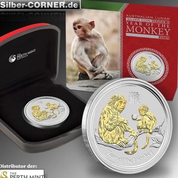 Lunar II Affe 1 Oz Silber Gilded + Box + CoA*