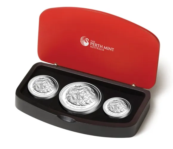 Lunar II - Drache - 3-Coin Set Proof Silber 2012 + Box + COA *