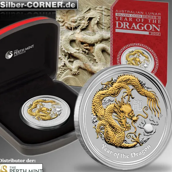 Lunar II - Drache - 1 Oz Silber gilded 2012 + Box + COA*