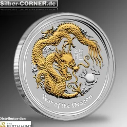 Lunar II Drache 1 Oz Silber gilded + COA ohne BOX *