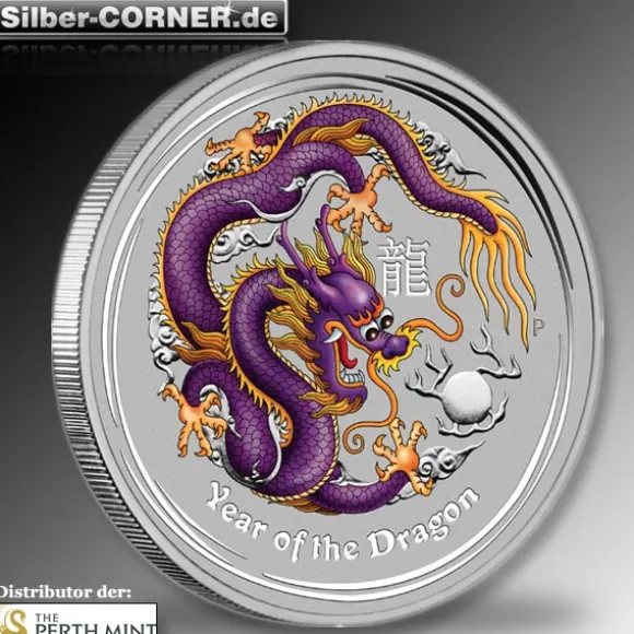 Lunar II Drache purple 1 Oz Silber 2012*
