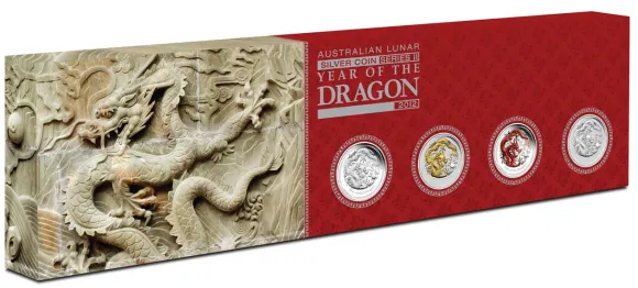 Lunar II - Drache - Typeset Silber 2012 +Box +COA*
