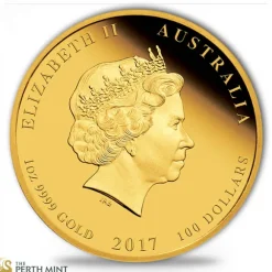 Lunar II - Hahn - 2017 1 Oz Gold Proof - farbig -