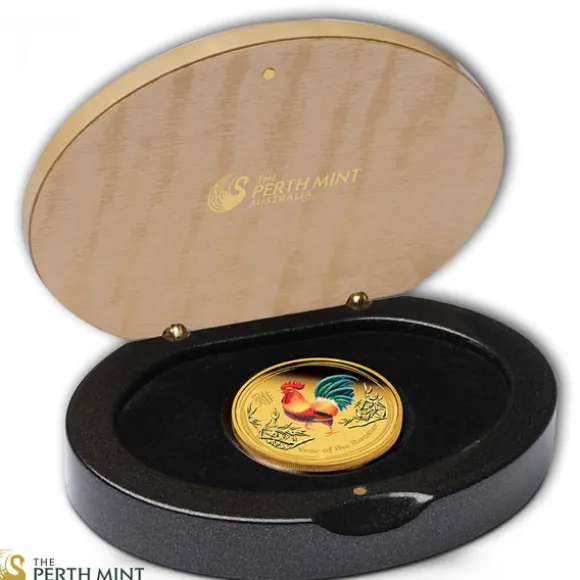 Lunar II - Hahn - 2017 1 Oz Gold Proof - farbig -