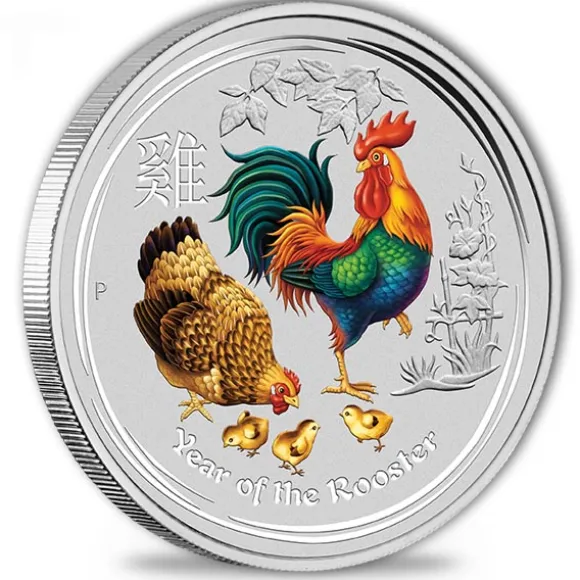 Lunar II Hahn 1 Oz Silber farbig 2017*