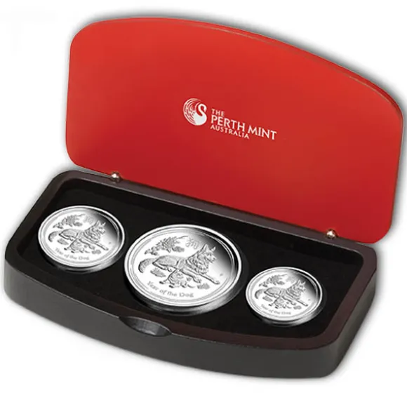 Lunar II - Hund - 3 Coin Set Silber Proof 2018+ Box +COA*