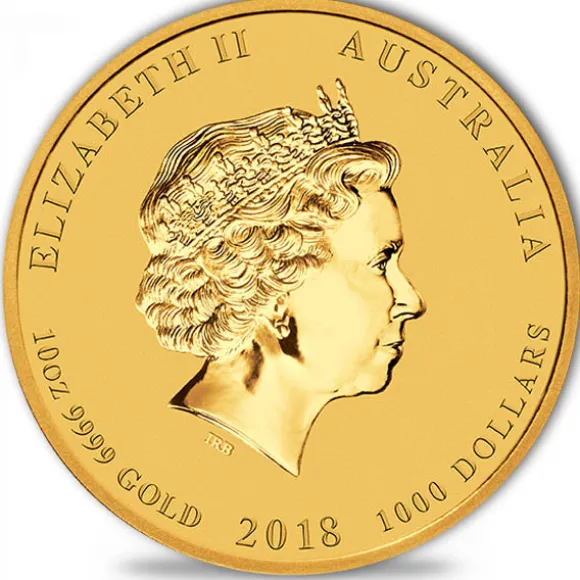 Lunar II - Hund - 10 Oz Gold 2018 mit Gebrauchsspuren