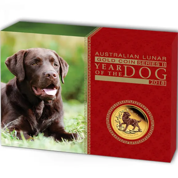 Lunar II - Hund - 1 Oz Gold Proof - farbig - Box + COA