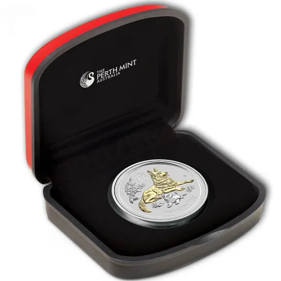 Lunar II - Hund - 1 Oz Silber gilded 2018 + Box + CEO*