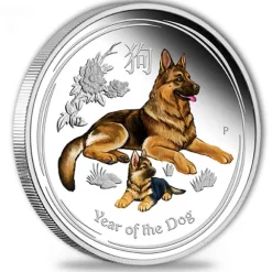 Lunar II - Hund - 1 Oz Silber Proof - farbig - 2018 Box + COA*